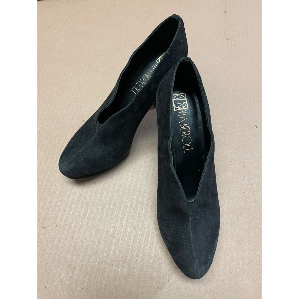 Via Neroli Women's Sz 7.5 Mt Queen Black Suede V-Cut Pump Stiletto Heels $90.00